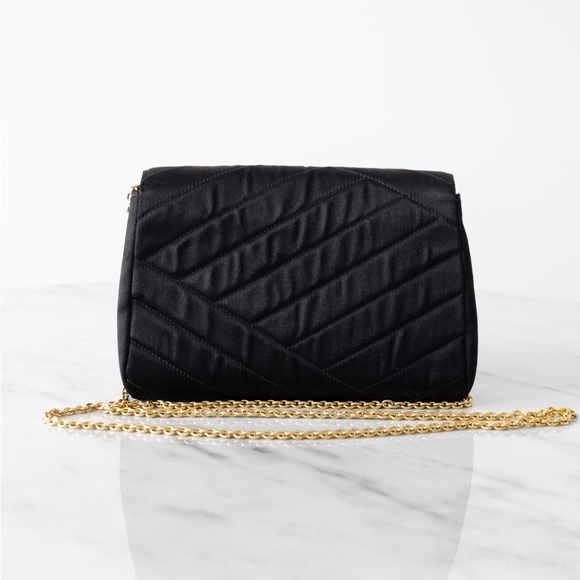 Chanel Vintage 1992 Black Gold Crystal Embellished CC Satin Diagonal Evening Bag - Picture 4 of 13